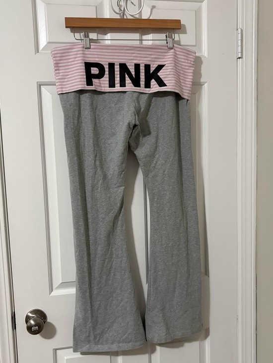 PINK Victoria's Secret Pants - PINK Victoria's Secret originals grey pink and white stripe fold over yoga pants